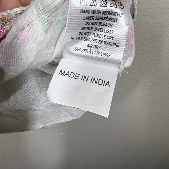 Barok Large Mini Dress Green White Cotton Ruffled Embroidered Balloon Sleeves - Picture 8 of 10